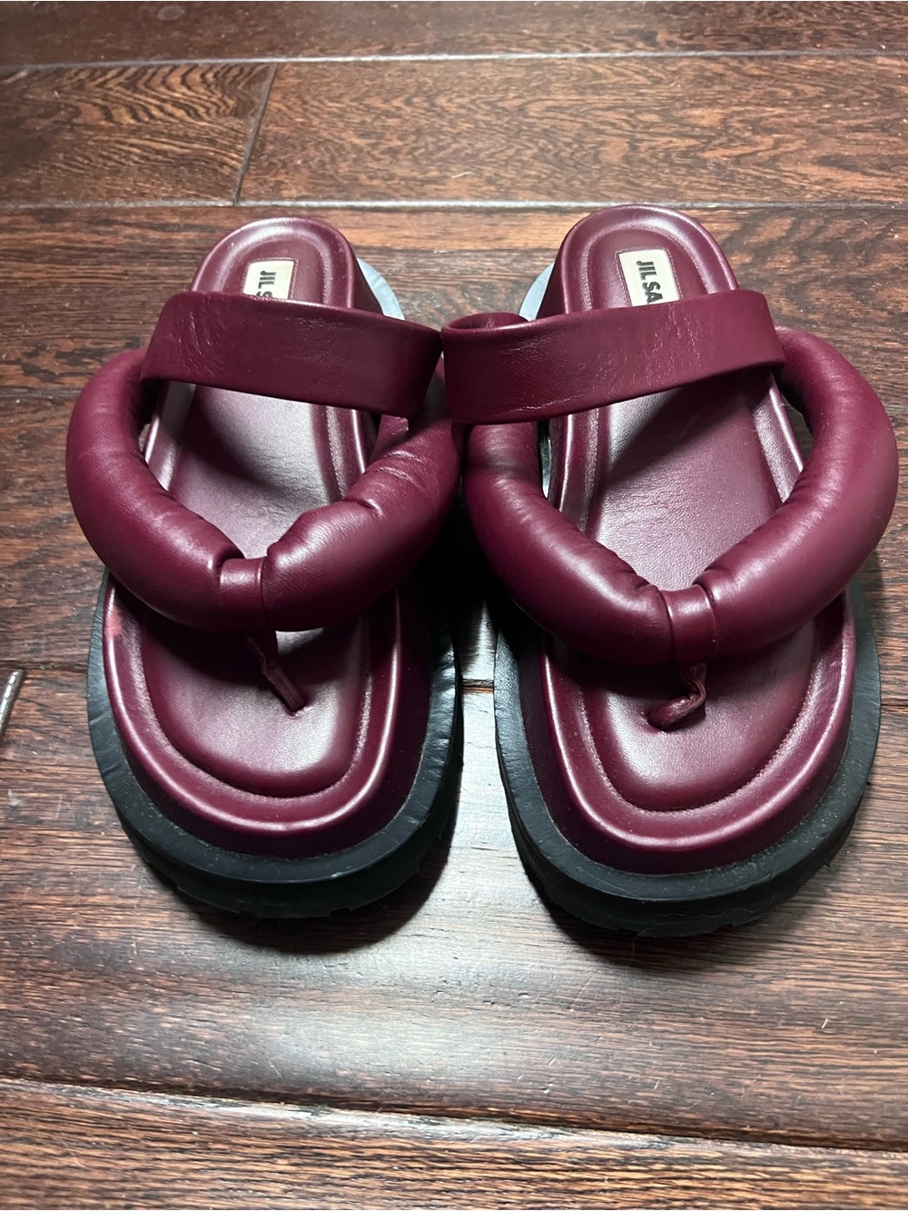 Jil Sander Burgundy Padded Toe-Loop Platform Sandals